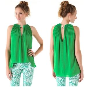 DIANE VON FURSTENBERG Isaye Silk Pleated Top Green